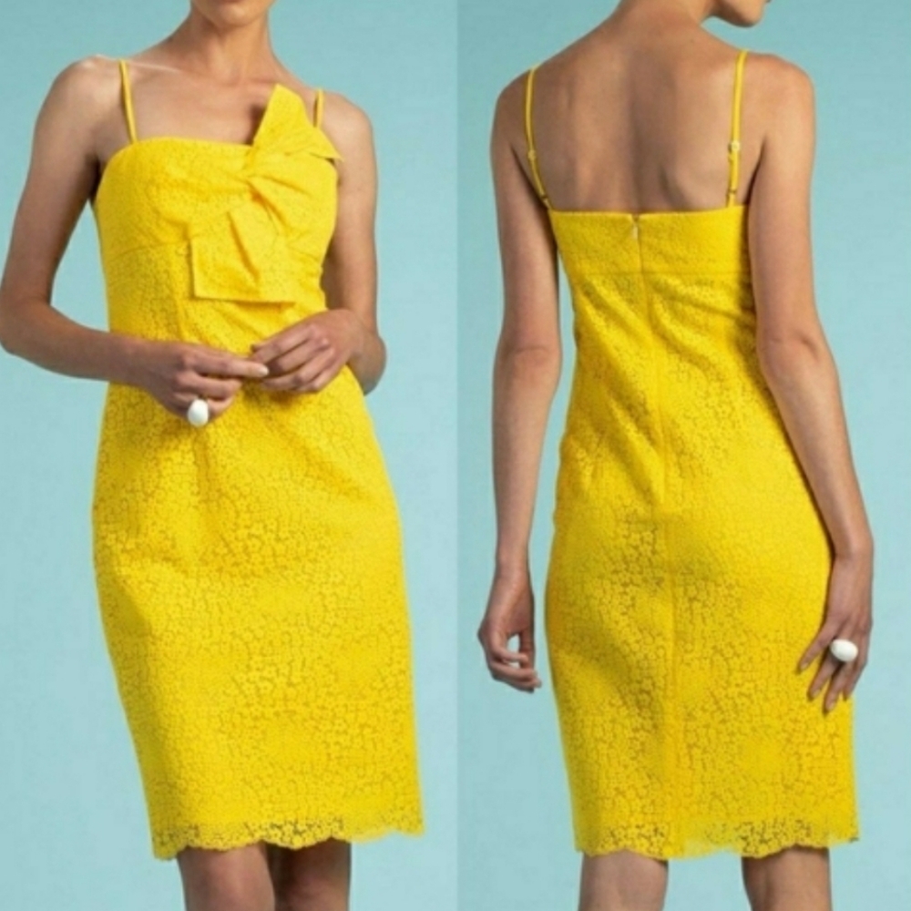 Trina Turk Yellow Lace Mini Dress with Bow Detail